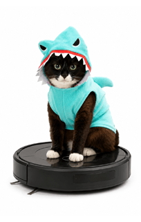 Gatto su aspirapolvere robot